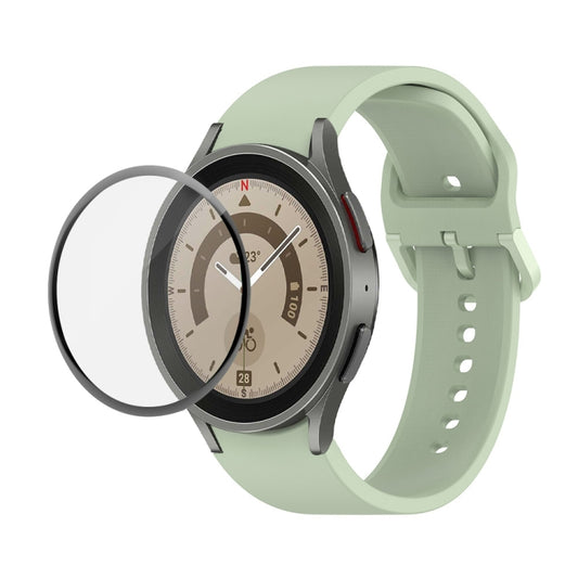 For Samsung Galaxy Watch5 Pro 45mm JUNSUNMAY Silicone Adjustable Strap + Full Coverage PMMA Screen Protector Kit(Light Green) - Watch Bands by JUNSUNMAY | Online Shopping UK | buy2fix