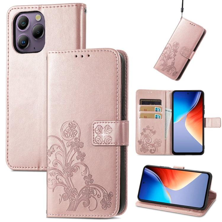 For Blackview A96 Four-leaf Clasp Embossed Buckle Leather Phone Case(Rose Gold) - More Brand by buy2fix | Online Shopping UK | buy2fix