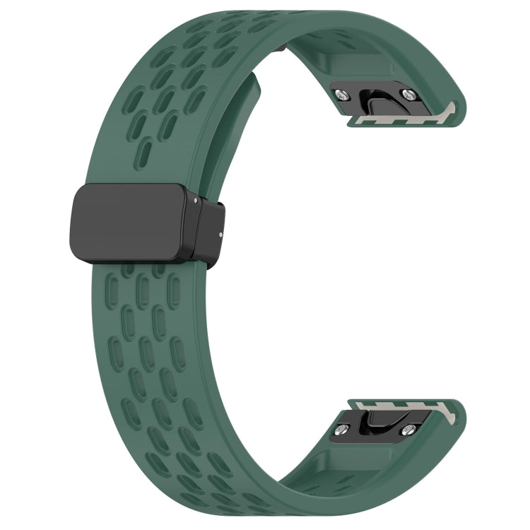 For Garmin Epix Pro 42mm 20mm Folding Buckle Hole Silicone Watch Band(Dark Green) - Watch Bands by buy2fix | Online Shopping UK | buy2fix