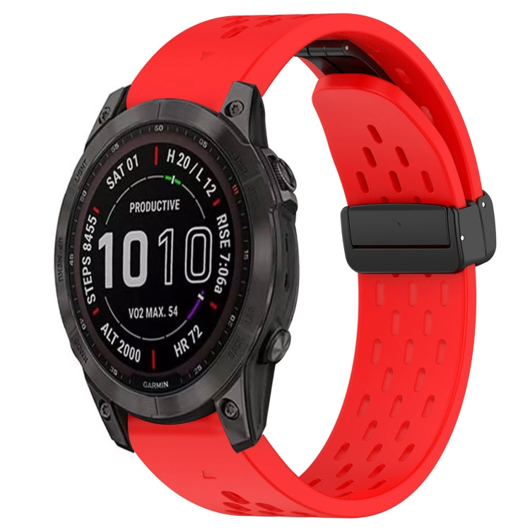 For Garmin Fenix 7S Sapphire Solar 20mm Folding Buckle Hole Silicone Watch Band(Red) - Watch Bands by buy2fix | Online Shopping UK | buy2fix