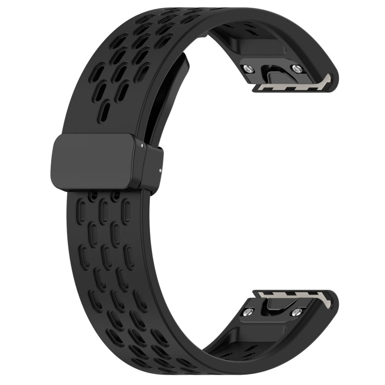 For Garmin Fenix 6S 20mm Folding Buckle Hole Silicone Watch Band(Black) - Watch Bands by buy2fix | Online Shopping UK | buy2fix