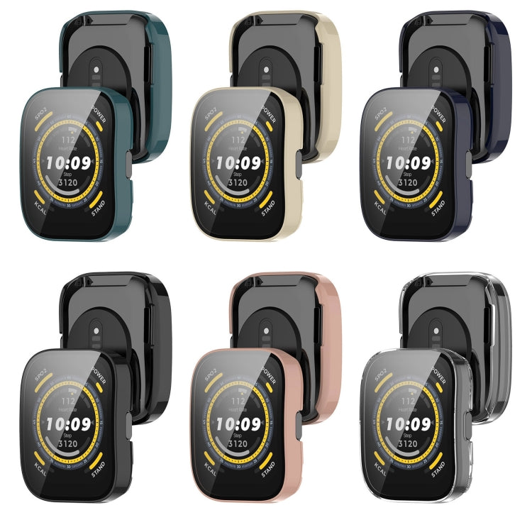 For Amazfit Bip 5 Tempered Film Integrated PC Watch Protective Case(Black) - Watch Cases by buy2fix | Online Shopping UK | buy2fix