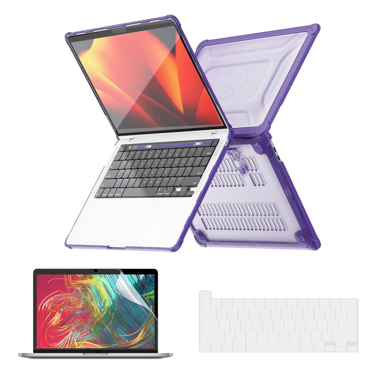 For MacBook Pro 13.3 A2251/A2289/A2338 ENKAY Hat-Prince 3 in 1 Protective Bracket Case Cover Hard Shell with TPU Keyboard Film / PET Screen Protector, Version:US(Purple) - MacBook Pro Cases by ENKAY | Online Shopping UK | buy2fix