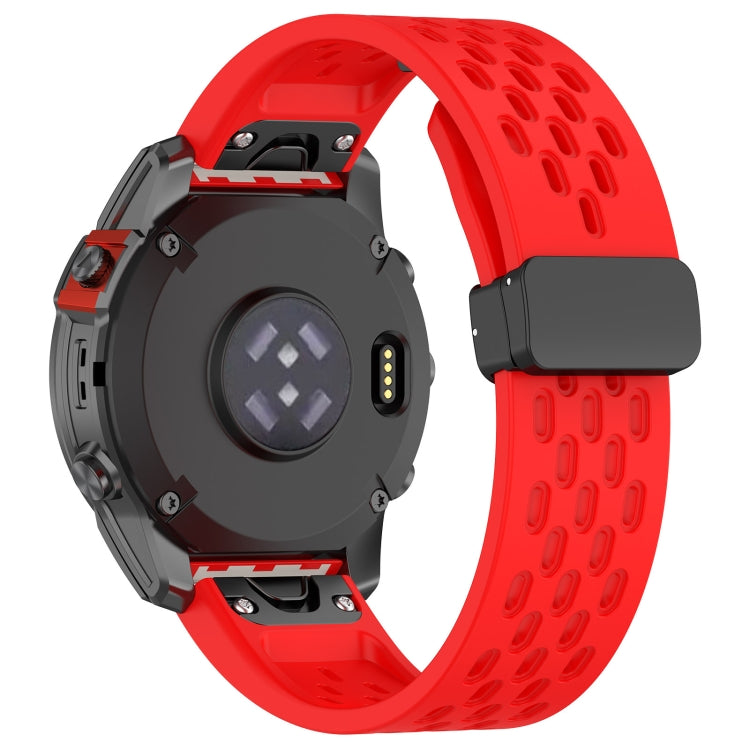 For Garmin Fenix 7X Pro Quick Release Holes Magnetic Buckle Silicone Watch Band(Red) - Watch Bands by buy2fix | Online Shopping UK | buy2fix