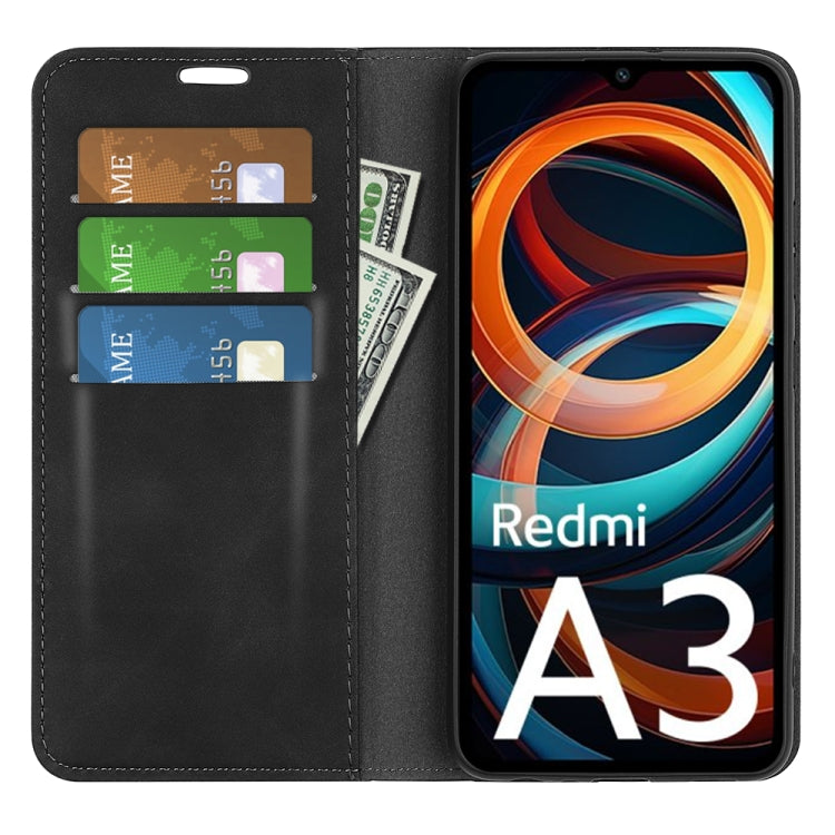 For Xiaomi Redmi A3 Retro-skin Magnetic Suction Leather Phone Case(Black) - Xiaomi Cases by buy2fix | Online Shopping UK | buy2fix