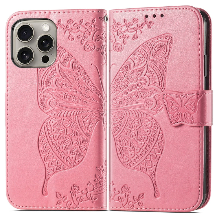 For iPhone 16 Pro Max Butterfly Love Flower Embossed Leather Phone Case(Pink) - iPhone 16 Pro Max Cases by buy2fix | Online Shopping UK | buy2fix