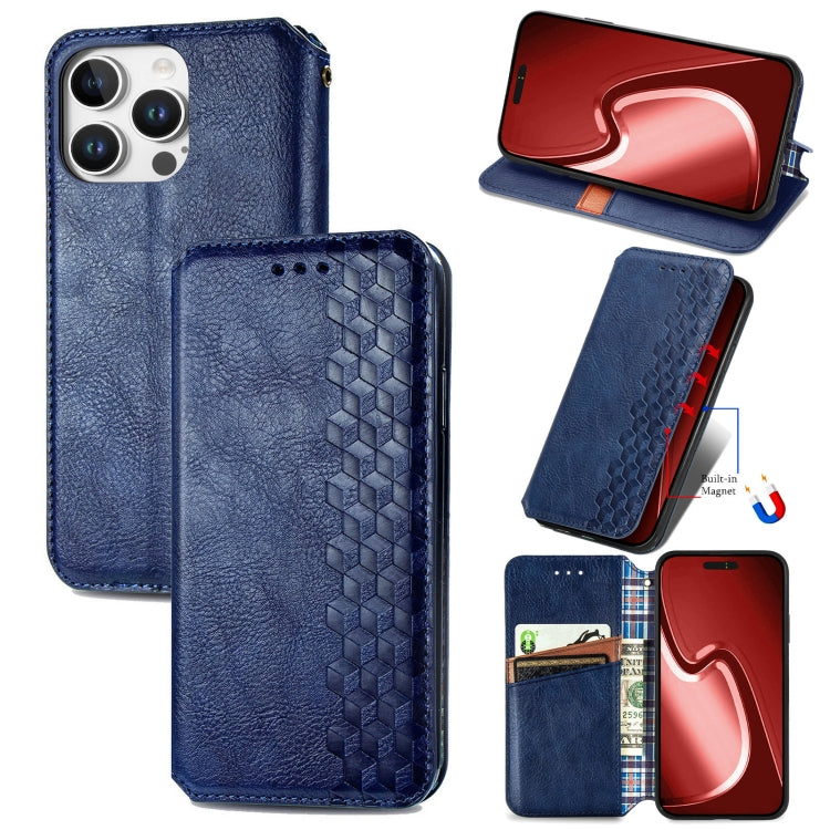 For iPhone 16 Pro Max Cubic Grid Pressed Magnetic Leather Phone Case(Blue) - iPhone 16 Pro Max Cases by buy2fix | Online Shopping UK | buy2fix