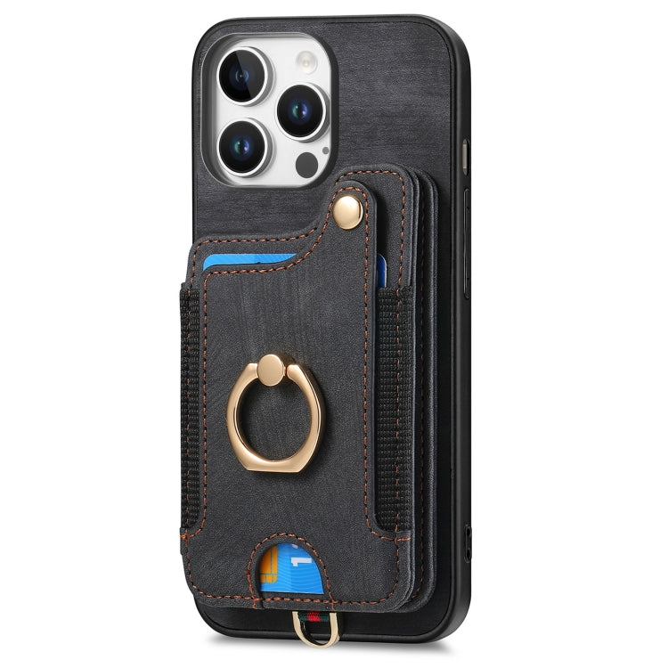 For iPhone 16 Pro Retro Skin-feel Ring Multi-card Wallet Phone Case(Black) - iPhone 16 Pro Cases by buy2fix | Online Shopping UK | buy2fix