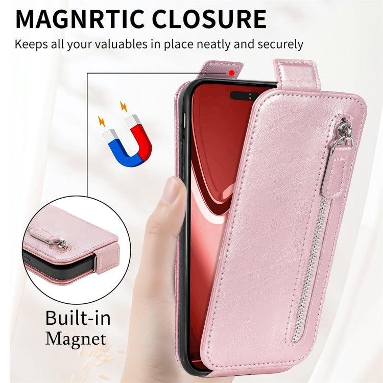 For iPhone 16 Plus Zipper Wallet Vertical Flip Leather Phone Case(Rose Gold) - iPhone 16 Plus Cases by buy2fix | Online Shopping UK | buy2fix