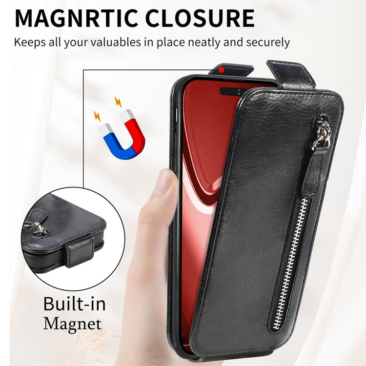 For iPhone 16 Pro Max Zipper Wallet Vertical Flip Leather Phone Case(Black) - iPhone 16 Pro Max Cases by buy2fix | Online Shopping UK | buy2fix