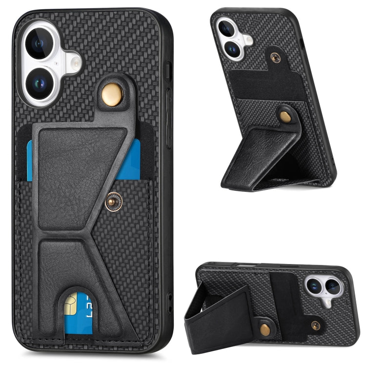 For iPhone 16 Plus Carbon Fiber Wallet Flip Card K-shaped Holder Phone Case(Black) - iPhone 16 Plus Cases by buy2fix | Online Shopping UK | buy2fix