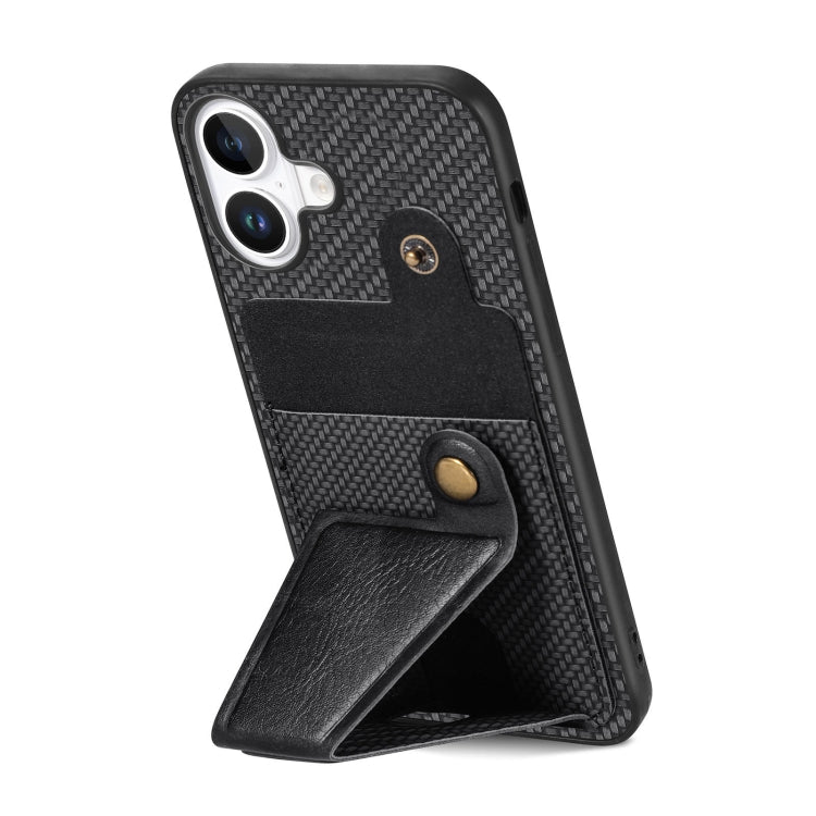 For iPhone 16 Plus Carbon Fiber Wallet Flip Card K-shaped Holder Phone Case(Black) - iPhone 16 Plus Cases by buy2fix | Online Shopping UK | buy2fix