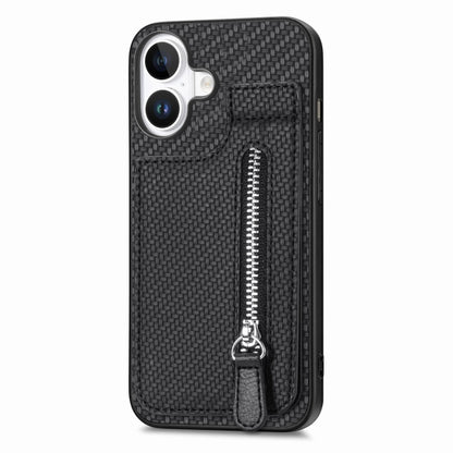 For iPhone 16 Plus Carbon Fiber Vertical Flip Zipper Phone Case(Black) - iPhone 16 Plus Cases by buy2fix | Online Shopping UK | buy2fix