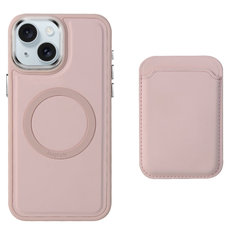 For iPhone 15 Pro Imitation Liquid Skin Feel Plating Magsafe Card Bag Phone Case(Pink) - iPhone 15 Pro Cases by buy2fix | Online Shopping UK | buy2fix