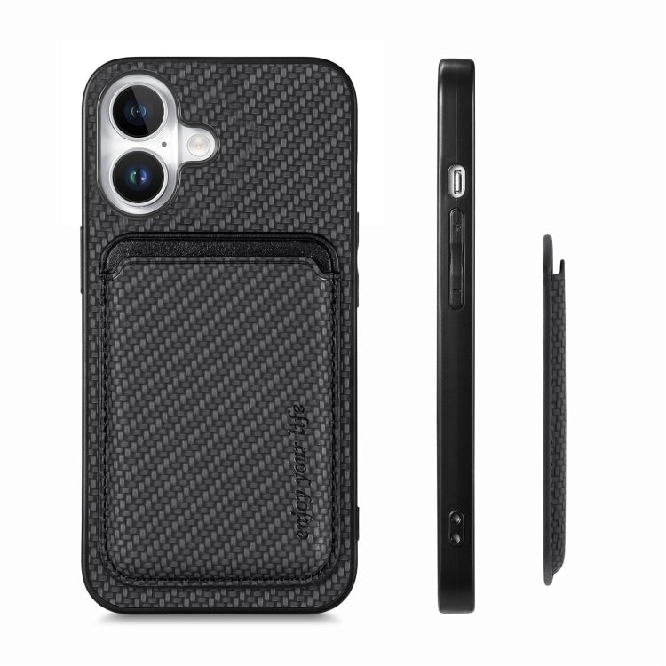 For iPhone 16 Plus Carbon Fiber Leather Card Magsafe Phone Case(Black) - iPhone 16 Plus Cases by buy2fix | Online Shopping UK | buy2fix