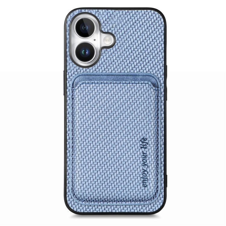 For iPhone 16 Plus Carbon Fiber Leather Card Magsafe Phone Case(Blue) - iPhone 16 Plus Cases by buy2fix | Online Shopping UK | buy2fix