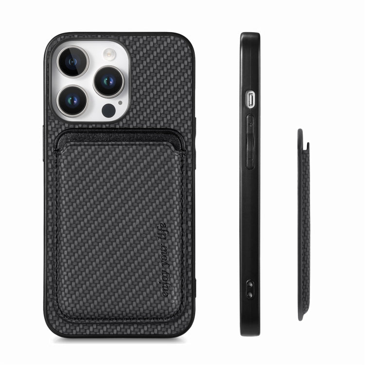 For iPhone 16 Pro Max Carbon Fiber Leather Card Magsafe Phone Case(Black) - iPhone 16 Pro Max Cases by buy2fix | Online Shopping UK | buy2fix