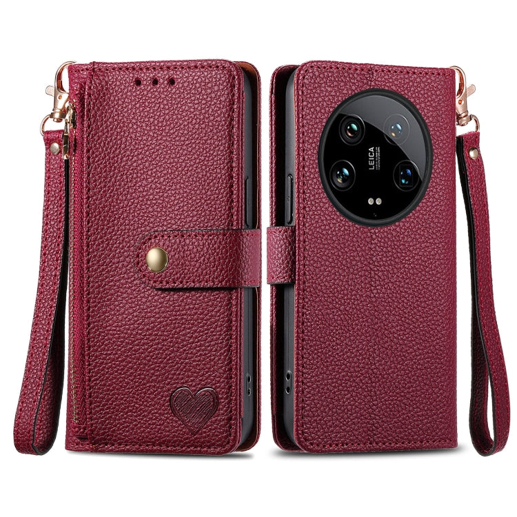 For Xiaomi 14 Ultra Love Zipper Lanyard Leather Phone Case(Red) - 14 Ultra Cases by buy2fix | Online Shopping UK | buy2fix