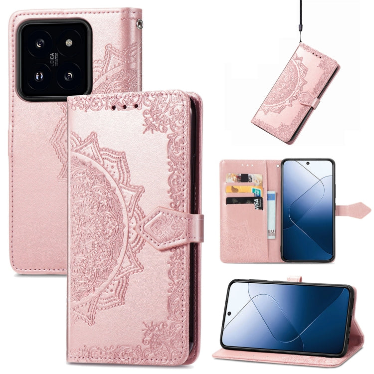 For Xiaomi 14 Pro Mandala Flower Embossed Leather Phone Case(Rose Gold) - 14 Pro Cases by buy2fix | Online Shopping UK | buy2fix