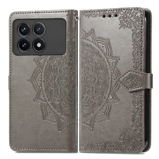 For Xiaomi Redmi K70 Pro Mandala Flower Embossed Leather Phone Case(Grey) - K70 Pro Cases by buy2fix | Online Shopping UK | buy2fix