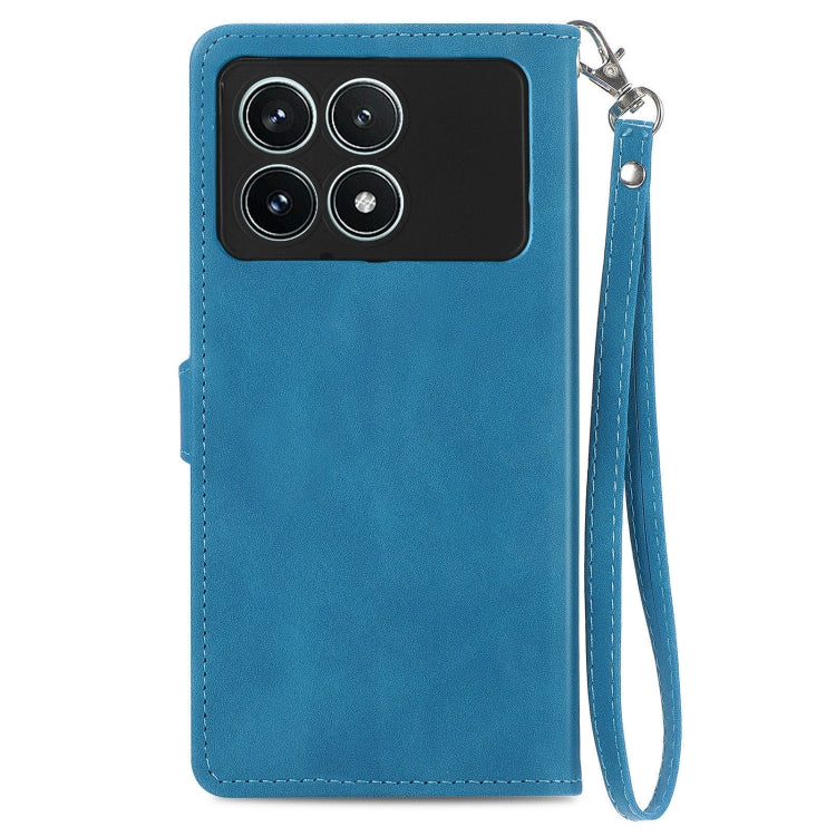 For Xiaomi Redmi K70 Pro Embossed Flower Zipper Leather Phone Case(Blue) - K70 Pro Cases by buy2fix | Online Shopping UK | buy2fix