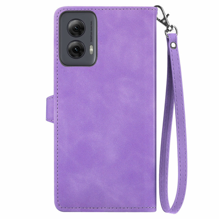 For Motorola Moto G Power 5G 2024 Embossed Flower Zipper Leather Phone Case(Purple) - Motorola Cases by buy2fix | Online Shopping UK | buy2fix