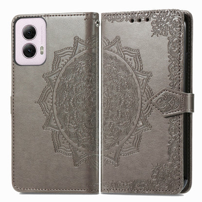 For Motorola Moto G Power 2024 Mandala Flower Embossed Leather Phone Case(Gray) - Motorola Cases by buy2fix | Online Shopping UK | buy2fix