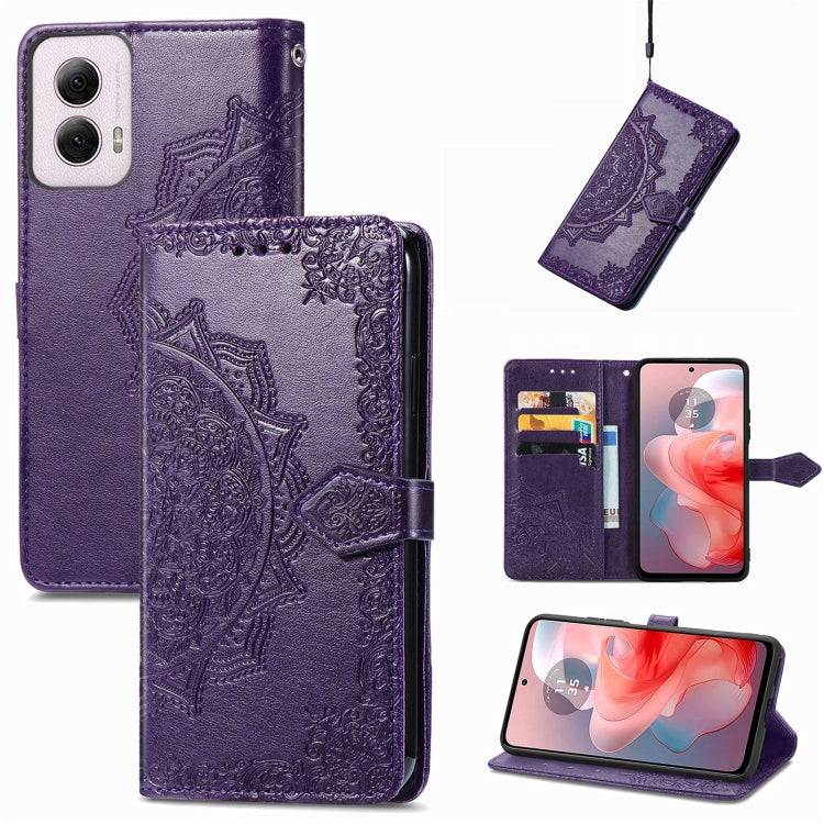 For Motorola Moto G Power 2024 Mandala Flower Embossed Leather Phone Case(Purple) - Motorola Cases by buy2fix | Online Shopping UK | buy2fix