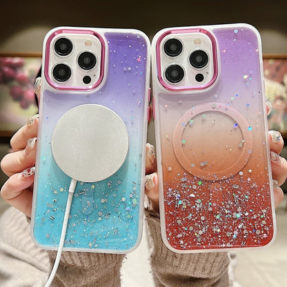 For iPhone 15 Pro Multicolor Gradient Glitter Sequin MagSafe TPU Phone Case(Orange+Purple) - iPhone 15 Pro Cases by buy2fix | Online Shopping UK | buy2fix