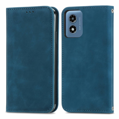 For Motorola Moto G Play 2024 Retro Skin Feel Magnetic Flip Leather Phone Case(Blue) - Motorola Cases by buy2fix | Online Shopping UK | buy2fix