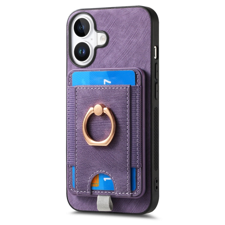 For  iPhone 16 Retro Splitable Magnetic Card Bag Leather Phone Case(Purple) - iPhone 16 Cases by buy2fix | Online Shopping UK | buy2fix