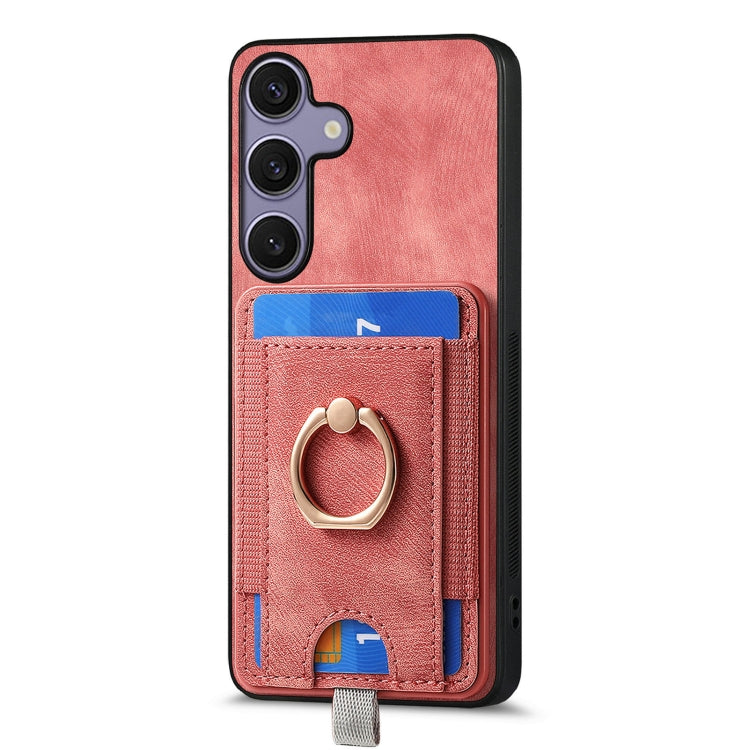 For Samsung Galaxy S25+ 5G Retro Splitable Magnetic Card Bag Leather Phone Case(Pink) - Galaxy Phone Cases by buy2fix | Online Shopping UK | buy2fix