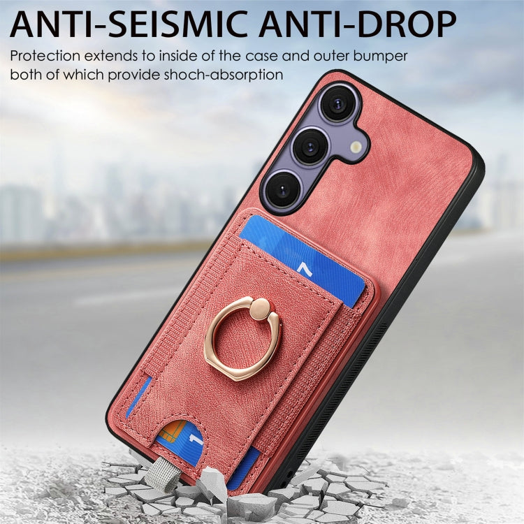 For Samsung Galaxy S25+ 5G Retro Splitable Magnetic Card Bag Leather Phone Case(Pink) - Galaxy Phone Cases by buy2fix | Online Shopping UK | buy2fix