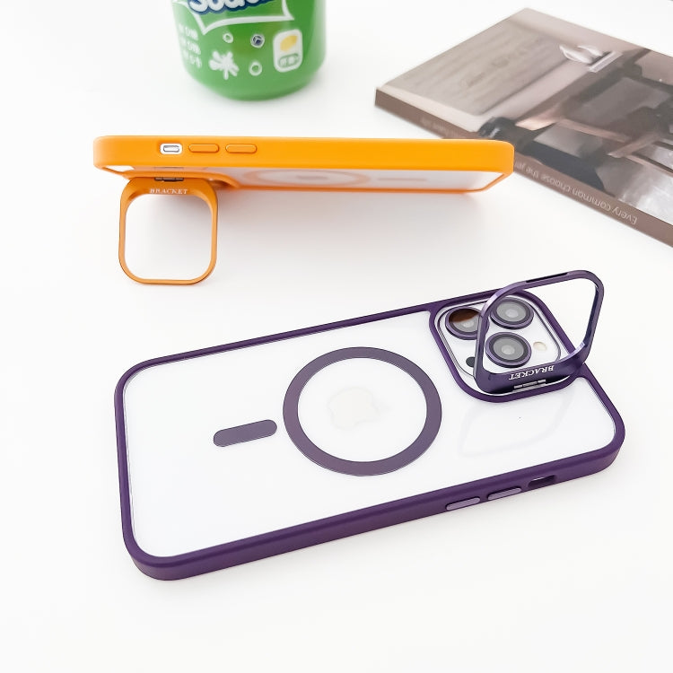 For iPhone 15 MagSafe Acrylic Hybrid TPU Holder Phone Case with Lens film(Orange) - iPhone 15 Cases by buy2fix | Online Shopping UK | buy2fix