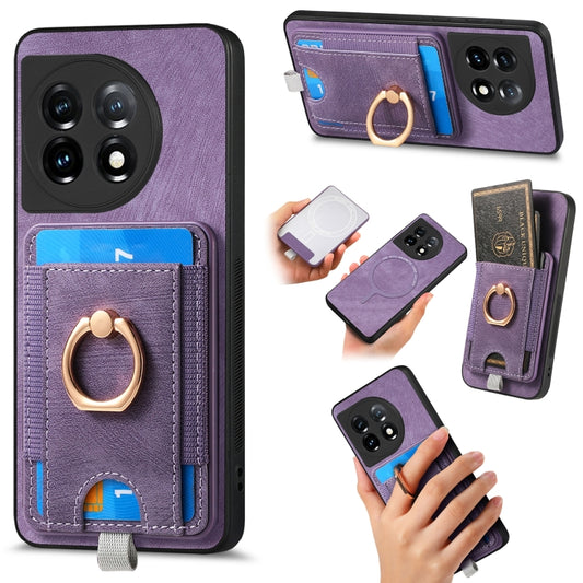 For OnePlus 11 Retro Splitable Magnetic Card Bag Leather Phone Case(Purple) - OnePlus Cases by buy2fix | Online Shopping UK | buy2fix