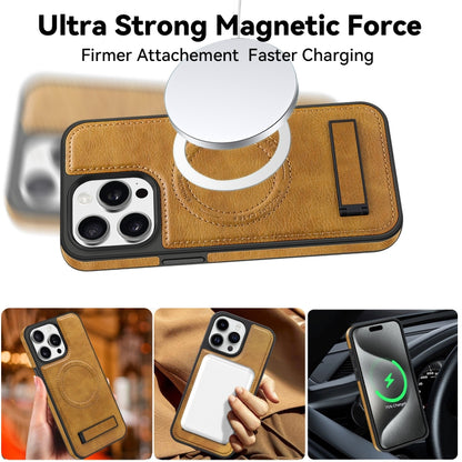 For iPhone 12 Pro Max Multi-function Holder MagSafe PU Phone Case(Brown) - iPhone 12 Pro Max Cases by buy2fix | Online Shopping UK | buy2fix