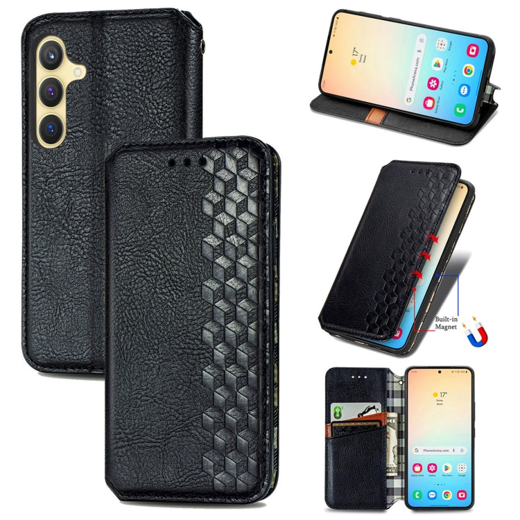 For Samsung Galaxy S25+ 5G Cubic Grid Pressed Magnetic Leather Phone Case(Black) - Galaxy S25+ 5G Cases by buy2fix | Online Shopping UK | buy2fix