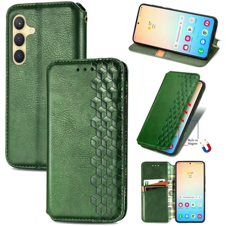 For Samsung Galaxy S25+ 5G Cubic Grid Pressed Magnetic Leather Phone Case(Green) - Galaxy S25+ 5G Cases by buy2fix | Online Shopping UK | buy2fix