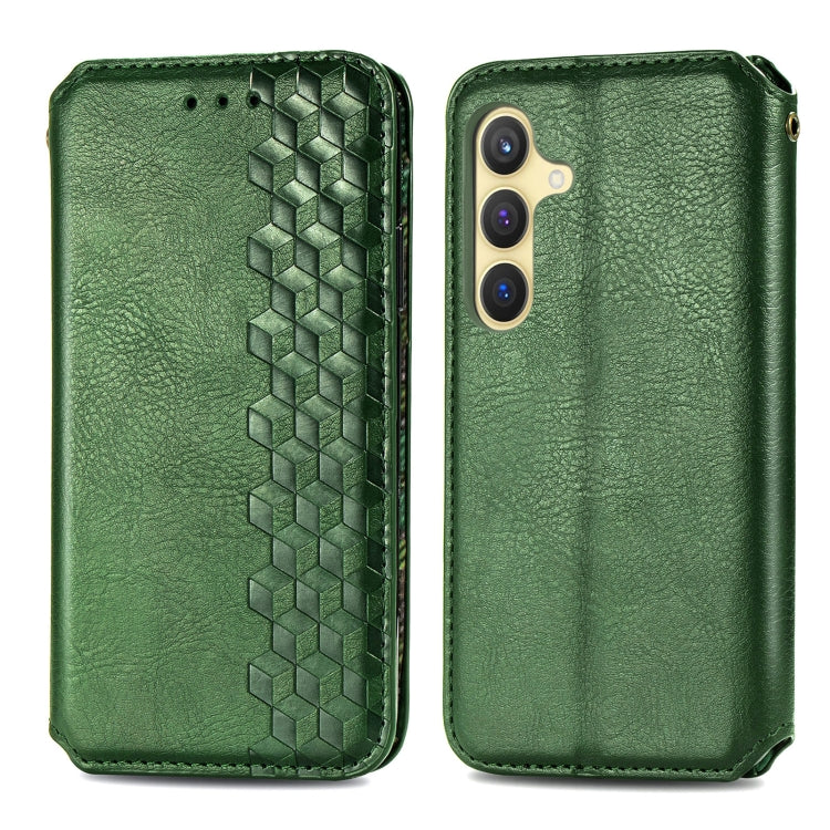 For Samsung Galaxy S25+ 5G Cubic Grid Pressed Magnetic Leather Phone Case(Green) - Galaxy S25+ 5G Cases by buy2fix | Online Shopping UK | buy2fix