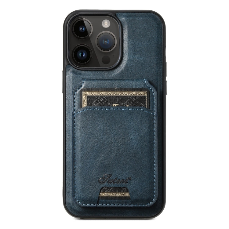 For iPhone 14 Pro Suteni H15 MagSafe Oil Eax Leather Detachable Wallet Back Phone Case(Blue) - iPhone 14 Pro Cases by Suteni | Online Shopping UK | buy2fix