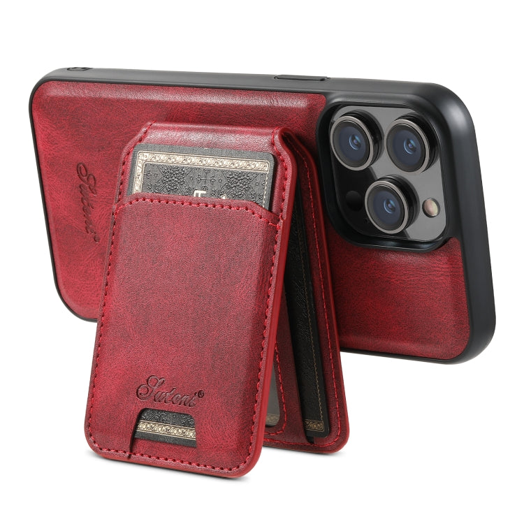 For iPhone 13 Suteni H15 MagSafe Oil Eax Leather Detachable Wallet Back Phone Case(Red) - iPhone 13 Cases by Suteni | Online Shopping UK | buy2fix