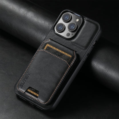 For iPhone 16 Suteni H02 Leather Wallet Stand Back Phone Case(Black) - iPhone 16 Cases by Suteni | Online Shopping UK | buy2fix