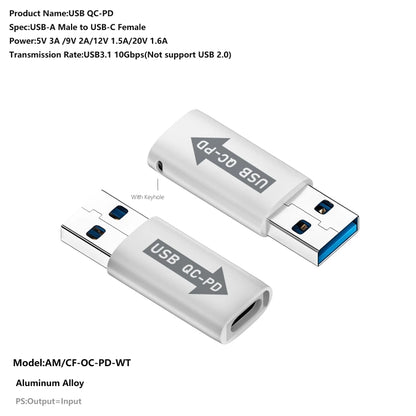 USB-A  Male QC3.1 to Type-C Female PD 10Gbps Converter Adapter, Model:White without Indicator Light - Cable & Adapters by buy2fix | Online Shopping UK | buy2fix