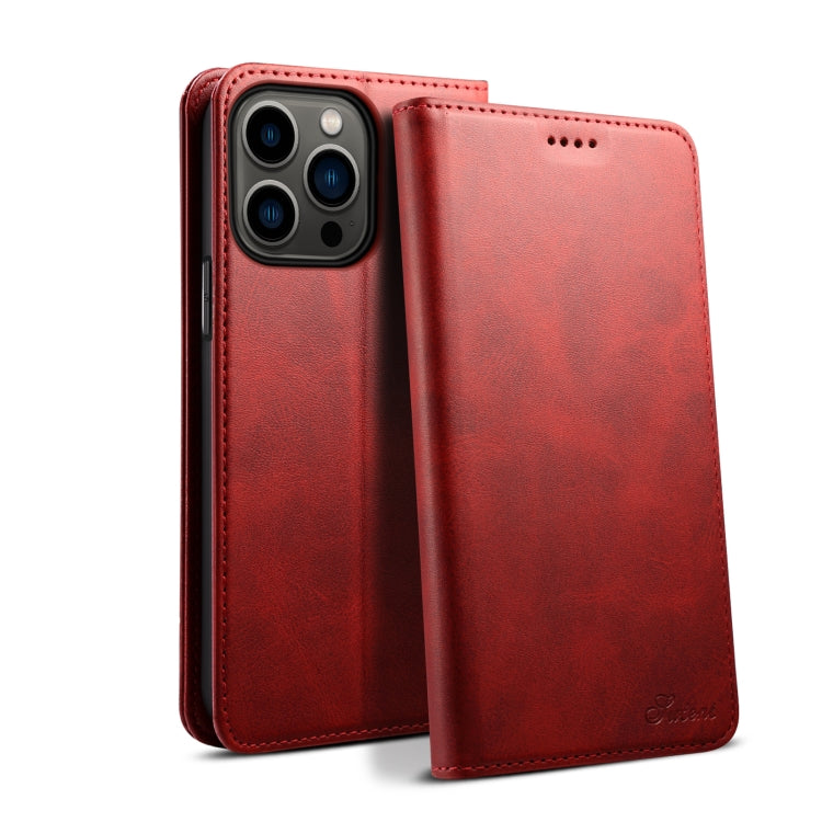 For iPhone 16 Pro Max Suteni Calf Texture Horizontal Flip Leather Phone Case(Red) - iPhone 16 Pro Max Cases by Suteni | Online Shopping UK | buy2fix