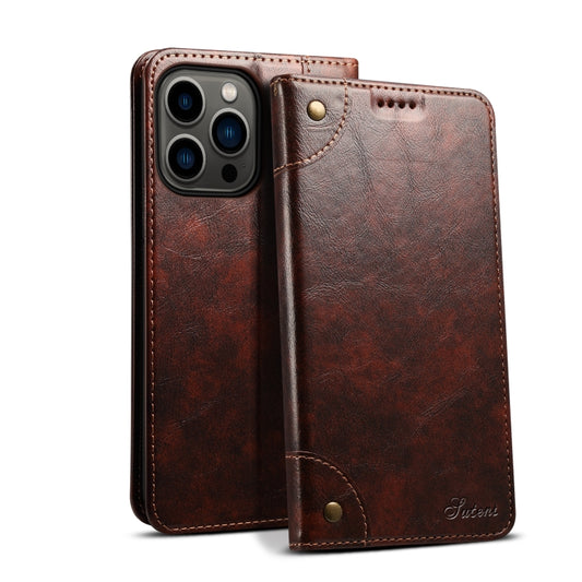 For iPhone 15 Pro Max Suteni Baroque Calf Texture Buckle Wallet Leather Phone Case(Brown) - iPhone 15 Pro Max Cases by Suteni | Online Shopping UK | buy2fix