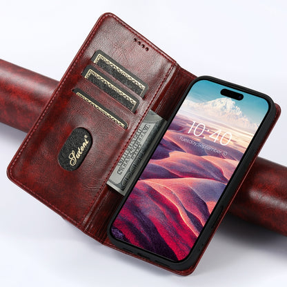 For iPhone 16 Pro Suteni Baroque Calf Texture Buckle Wallet Leather Phone Case(Red) - iPhone 16 Pro Cases by Suteni | Online Shopping UK | buy2fix