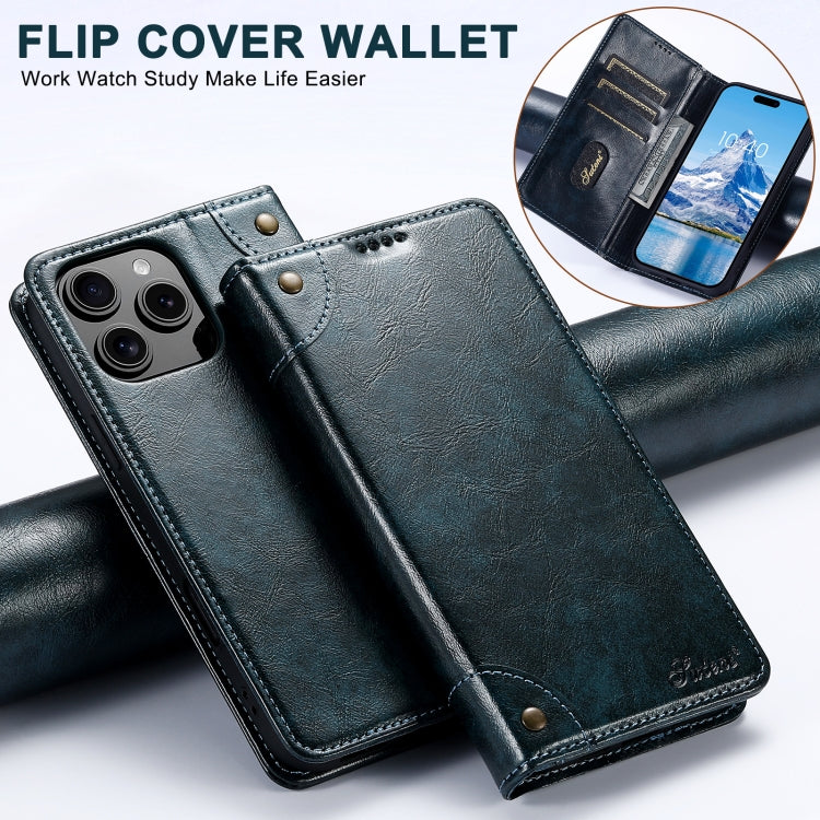 For iPhone 16 Pro Suteni Baroque Calf Texture Buckle Wallet Leather Phone Case(Blue) - iPhone 16 Pro Cases by Suteni | Online Shopping UK | buy2fix