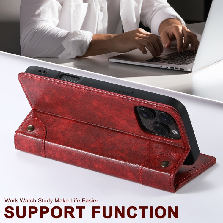 For iPhone 16 Plus Suteni Baroque Calf Texture Buckle Wallet Leather Phone Case(Red) - iPhone 16 Plus Cases by Suteni | Online Shopping UK | buy2fix