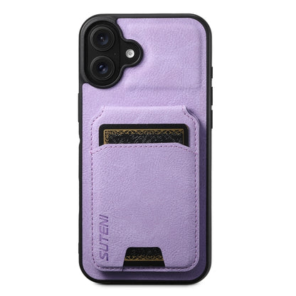 For iPhone 16 Suteni H02 Litchi Leather Card Wallet Stand Back Phone Case(Purple) - iPhone 16 Cases by Suteni | Online Shopping UK | buy2fix