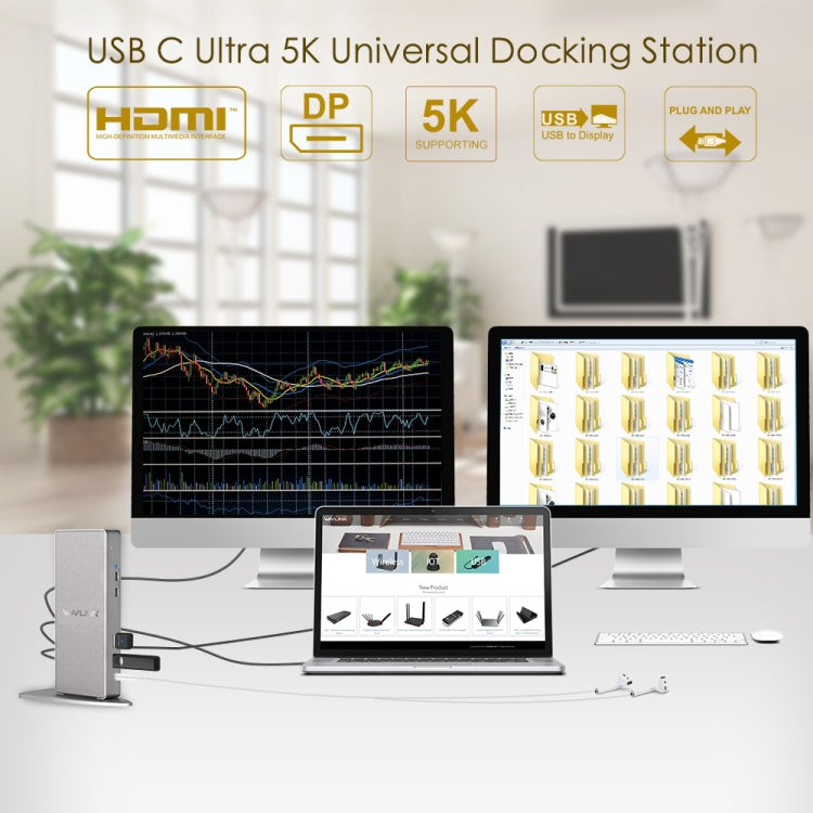 WAVLINK WL-UG69DK7 Laptops Type-C Universal Desktop Docking Station Aluminum Alloy HUB Adapter(US Plug) - USB HUB by WAVLINK | Online Shopping UK | buy2fix